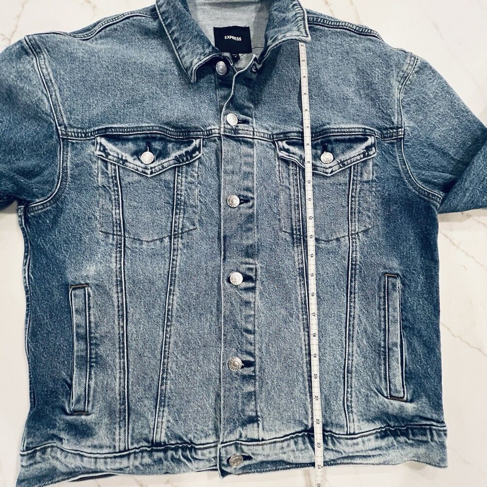 Classic Blue Denim Trucker Jean Jacket Womens M Grunge Basic Casual Express - Picture 12 of 16
